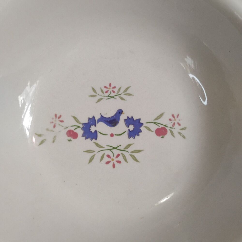 Vtg Newcor Homecoming Stoneware 7" Bowl 90s Cottagecore Bluebird Flower Folk Art - Picture 11 of 11